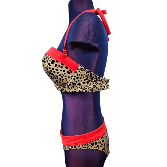 Victoria's‎ Secret 2 Piece Bikini Cheetah Print Orange Colorblock Size 38D A109 - Picture 4 of 11